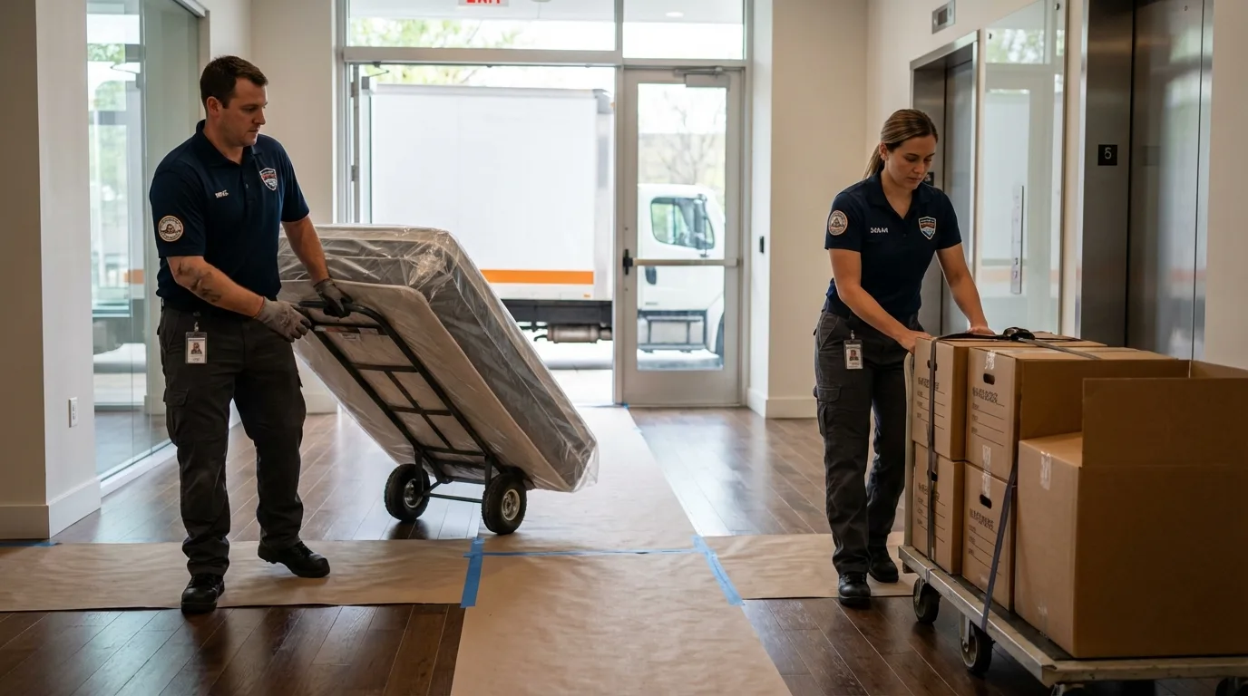 Professional apartment movers loading elevator in Bunkie, LA