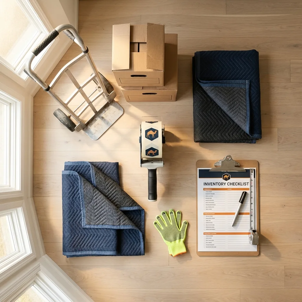 Professional moving supplies and packing materials layout for Bunkie residential relocations
